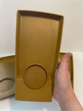 Vintage Atomic MCM Avocado Green Plastic Snack Trays Set 4 Barware Serving 60s